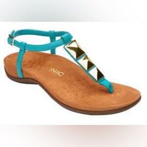 Vionic Nala Turquoise and Gold Stud Thong Sandals Shoes